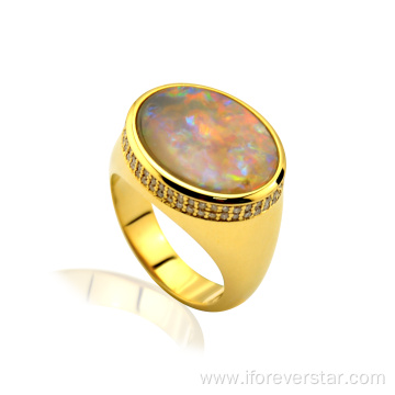 Customize 18K Real Gold Natural Blue Opal Rings